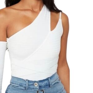 Maniere De Voir Asymmetric Of White Ribbed Bodysuit